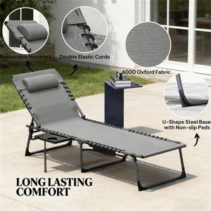 Chaise longue pliante grise pour bronzer en plein air et utilisation en cour - Product Image 4