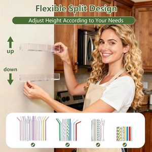 Grand porte-pailles en acrylique de 9,5 pouces, organisateur de gobelets réutilisables, rangement pour petits accessoires de cuisine, plateaux de rangement pour porte d'armoire - Product Image 5