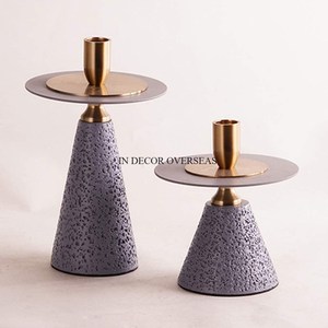 Modern Cone Candle Stand With Brass <b>Top</b> Gray Textured Base Home Decor Wedding And Parties Lightning Table Centerpiece Supplies - Product Image 1