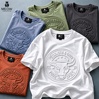 T-shirt pour homme en coton 100% de haute qualité, tissu éponge gaufré, motif de dessin animé, col rond surdimensionné, impression de logo personnalisée sur le devant, t-shirts unisexes en provenance du Bangladesh