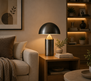 Lampe de table cylindrique en métal moderne, lumière décorative de chevet, style européen, décoration de chambre d'hôtel, fabrication artisanale KS International - Product Image 3