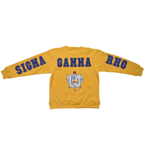 Sweat-shirt en chenille Sigma Gamma Rho doré pour femme, broderie de lettres grecques, col rond, haut décontracté de qualité supérieure - Product Image 2