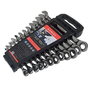 ชุดประแจแหวนข้างปากตายแบบมีวงล้อ 72 ฟัน วัสดุ CR-V ขนาดเมตริก 12 ชิ้น พร้อมชุดแร็ค - Product Image 1