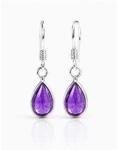 Natural Amethyst Teardrop Sterling Silver Drop <b>Earrings</b> | 925 Silver Pear Shape Dangle <b>Earrings</b> | Purple Gemstone <b>Earrings</b> | Feb - Product Image 3