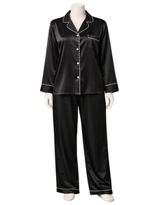 Conjunto de Pijama de Satén Azul Rey Personalizado para Mujer, Ropa de Dormir de Manga Larga con Botones, Estilo Seda, Conjunto de Dos Piezas Cómodo para Estar en Casa - Product Image 1