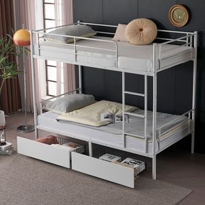 White Twin Over Twin Convertible Bunk Bed with 2 Storage Drawers Metal Bed Can Be Divided Into Two Daybeds - Product Image 1