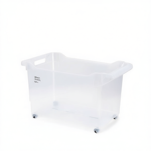 Carrello portaoggetti con contenitore in plastica trasparente con ruote, impilabile, di media capacità, design rettangolare per l'organizzazione di casa e ufficio - Product Image 2