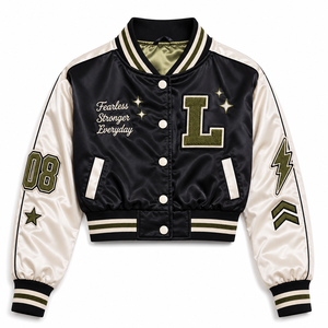 Chaqueta Bomber Corta de Satén al por Mayor para Mujer, Chaqueta Letterman de Moda con Diseño de Bordado Personalizado a Bajo Precio - Product Image 4