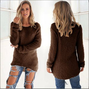 Femmes décontracté surdimensionné marron XXL Blouse col rond en coton ample tricoté pull chaud couleur unie pull Hipster vêtements - Product Image 1