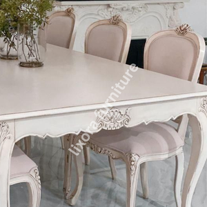 Luxury Handcrafted French Provincial 6 Seater <b>Dining</b> <b>Table</b> Set Ornate Carved <b>White</b> Antique Finish - Product Image 3