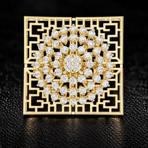 Anillo de Diamantes Cultivados en Laboratorio con Corte Redondo, Oro Sólido de 14K, Diseño Floral en Rejilla Cuadrada, 0.80CT DEFVVS, Anillo de Boda, Joyería Fina ODM - Product Image 1