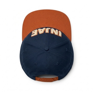INJAE Embroidery Logo Custom Vintage Solid <b>Navy</b> Orange Chenille Letter Five Panel Flat Brim Snapback <b>Hat</b> 100% Cotton Streetwear - Product Image 6