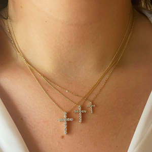 Gold Plated <b>Cross</b> <b>Pendant</b> Necklace Set With Zircon Minimalist Snake Chain Women Everyday Wear Jewelry - Product Image 4