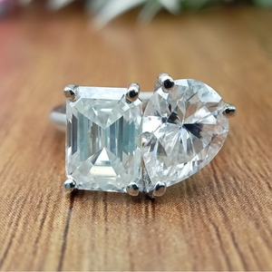 Classic Oval Shape 2 CT Moissanite <b>Solitaire</b> Engagement <b>Ring</b> Rhodium Plated Sterling <b>Silver</b> Channel Setting Cocktail <b>Ring</b> for - Product Image 2