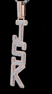 Collier pendentif lettre JCK de luxe plaqué or 18 carats avec diamants sertis en canal, chaîne torsadée, bijoux hip-hop pour homme - Product Image 2