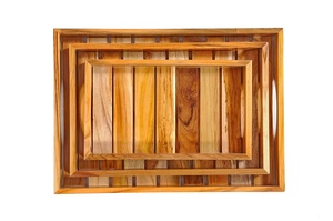 Ensemble de plateaux rectangulaires en bois peints à la main, écologiques, de luxe, personnalisés, avec poignées durables, pour servir des aliments et des boissons lors de fêtes à domicile - Product Image 3