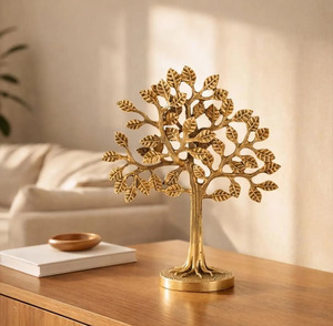 SHUBHAM - Figura Decorativa del Árbol de la Vida en Latón Chapado en Oro, Hecha a Mano, Decoración Religiosa para el Hogar, Vastu Fengshui, Centro de Mesa, Regalo - Product Image 1