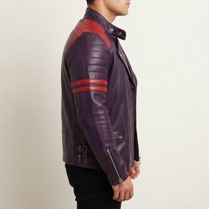 OEM Men's Black Leather <b>Jacket</b> with <b>Red</b> Shoulder Panels Fashion Outerwear - Product Image 3