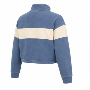 Customize Blue <b>Grey</b> Womens Boxy Half Zip Cropped <b>Sweatshirt</b> Quarter Zip Loopback Cotton - Product Image 4