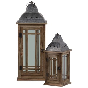 Farol Decorativo Rústico de Madera con Puerta de Vidrio, Asa de Cuerda, Hecho a Mano, Centro de Mesa para Jardín - Product Image 5