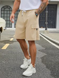 Pantalones Cortos Cargo Casuales para Hombre, Tejido Oxford Sólido, Elásticos y Transpirables, con Logotipo Frontal, Cordón Ajustable, Cintura Elástica Media, Corte Relajado 5 - Product Image 2