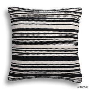 Housse de coussin carrée tissée rayée noir et blanc, style nordique moderne, 100% coton, écologique, pour la maison - Product Image 6