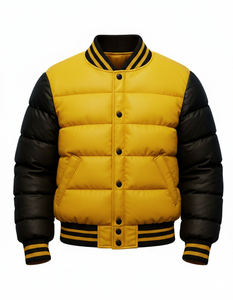 Blouson matelassé jaune et noir pour homme, style universitaire, hiver, avec boutons-pression, streetwear, logo personnalisé, OEM - Product Image 1