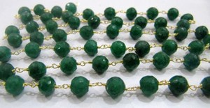 Emerald Round faceted 6mm Beaded Chain Dyed Emerald Corundum Beads Wire <b>Wrapped</b> Chain - Product Image 2