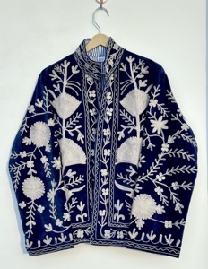 Handcrafted <b>Women</b> Brown <b>Velvet</b> 100% Cotton <b>Jacket</b> Pastel Floral Suzani Hand Embroidery Elegant Open-Front Winter Coat Wholesale - Product Image 1