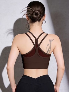 Women Double Strap Backless Athletic Bra Sheer Mesh Inset Tennis Training Crop Vest High Elasticity Exercise Activewear - Product Image 3