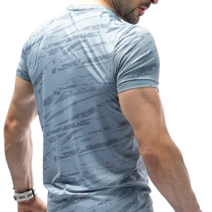 เสื้อยืดออกกำลังกายสีฟ้าอ่อนแห้งเร็วสำหรับผู้ชาย ระบายอากาศได้ดี ยืดได้ 4 ทิศทาง เย็บแบบโอเวอร์ล็อค เหมาะสำหรับออกกำลังกาย วิ่ง และเล่นกีฬา - Product Image 4