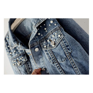 Women Oversized <b>Denim</b> <b>Jacket</b> Embroidered Pearls Beading Stylish Casual Loose Fit Jeans Coat Trendy Streetwear Fashion Outerwear - Product Image 3