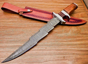 Cuchillo Bowie de Acero de Damasco OEM Imperial Enterprises con Mango de Madera, Hoja de Punta Caída y Borde Recto de 0.6mm de Grosor, Funda de Cuero - Product Image 2
