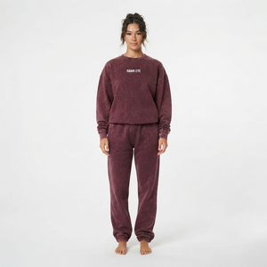 Ensemble de survêtement pour femme, sweat-shirt à col rond oversize et pantalon de survêtement, couleur bordeaux, tenue décontractée, coupe ample - Product Image 4