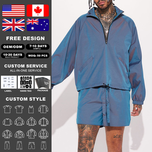 Customized Men's Summer Woven Satin Waterproof Embroidery Quick Dry <b>Jacket</b> Shorts Set <b>Reflective</b> <b>Running</b> Tracksuits High Quality - Product Image 4