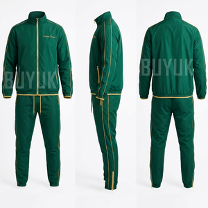 Survêtement pour homme, vert et orange, à blocs de couleur, manches longues, fermeture éclair, coupe décontractée, polyester, poches latérales, vêtements d'automne - Product Image 5