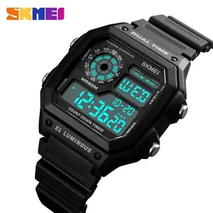 Skmei jam tangan multifungsi pria, arloji Digital dengan penghitung mundur merek terkenal, Stopwatch 5bar, Alarm tahan air