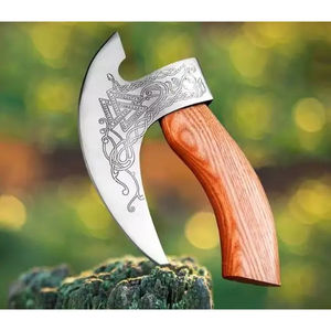 Burraq Hache à pizza Tomahawk en acier au carbone, faite à la main, avec manche en bois de rose et étui en cuir, pour le camping, les activités de plein air et le bricolage, cadeau pour la Fête des Pères - Product Image 3