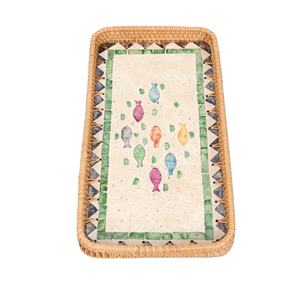 ถาดเสิร์ฟทรงสี่เหลี่ยมลายปลา ทำจากมุกและหวาย สำหรับตกแต่งโต๊ะอาหารในครัว ขายส่ง - Product Image 2