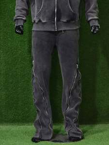 กางเกงวอร์มขายส่งทรงหลวมสไตล์ฝรั่งเศส ผ้าเทอร์รี่ฟอกสี ทรงขากว้างตรง ประดับเพชรเทียม ผ้าฝ้าย 100% สไตล์ลำลอง เอวยางยืด - Product Image 6