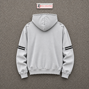 <b>Mens</b> Oversized Distressed <b>Pullover</b> Hoodie Light Grey Built Different Embroidered Fleece Streetwear Casual Winter Fashion Top - Product Image 6