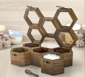 Boîte à épices en bois naturel antique dans une boîte à épices en bois pour récipient de cuisine avec couvercle Boîte décorative Masala - Product Image 2