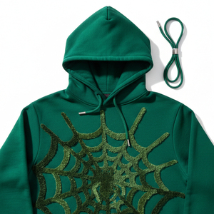Sudadera con capucha lisa para hombre, de forro polar, con diseño de telaraña de diamantes de imitación, estilo urbano, para venta al por mayor, con etiqueta personalizada, proveedor de sudaderas tipo chándal - Product Image 5