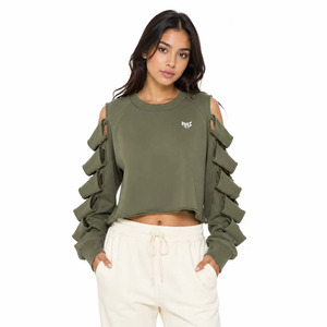 Nuevo Diseño 2026 Top Corto de Mujer con Hombros Descubiertos, de Algodón, con Gráficos de Diamantes de Imitación Personalizados, Estilo Urbano, Sudadera con Capucha - Product Image 1