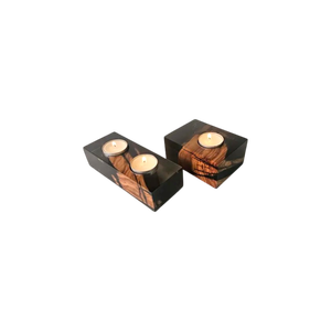 Ensemble de porte-bougies rectangulaires en résine époxy faits à la main, écologiques, résistants à la chaleur, avec incrustations en bois, décoratifs pour la maison - Product Image 1