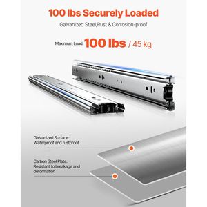 Glissières de tiroir à roulement à billes à extension complète de 20 pouces, 10 paires, capacité de charge de 100 lb, rails de commode robustes à montage latéral - Product Image 4