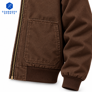 Blouson Bomber Marron pour Homme SOMBRERO SPORTS, en Toile, Fermeture Éclair, Col Rabattu, Vêtement Casual d'Automne - Product Image 3