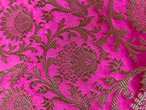 Tissu brocart 100% soie bleu à motif floral, tissé jacquard, matière textile pour femmes - Product Image 4