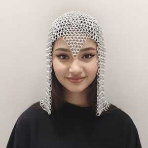 Coif en maille d'acier inoxydable plaqué argent, forme irrégulière, armure soudée, accessoire de mode, style art moderne - Product Image 2