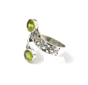 <b>Two</b> <b>Stone</b> Peridot Designer Adjustable Band <b>Ring</b> 925 Sterling Silver - Double Round Green Gemstone Open Jewelry - Product Image 2